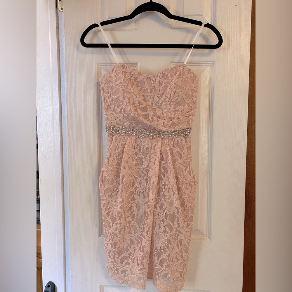 City Triangles Light Pink Strapless Beaded Lace Dress (LIKE NEW)